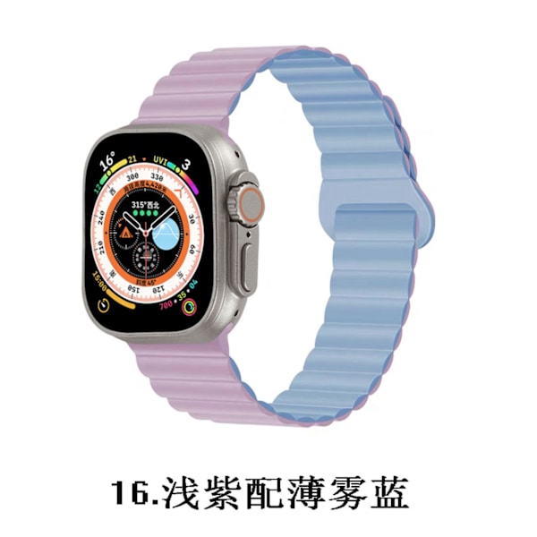 Kellon ranneke Apple Watch iWatch 38/40/41 S10 42mm vaalean violetti ja utuinen sininen