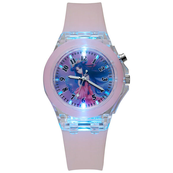Lysande Blinkande Ljus Isprinsessa Klocka Student Barn Elektronisk Klocka 40MM plastic pink Luoli
