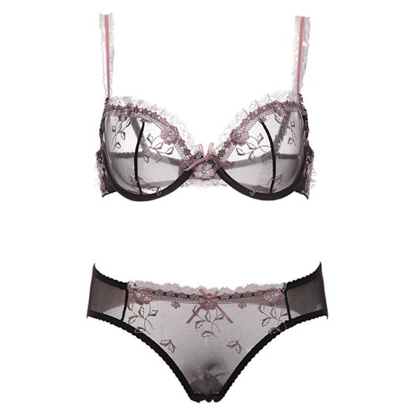 Varsbaby Sexet Broderi BH Sæt til Kvinder Black 36D