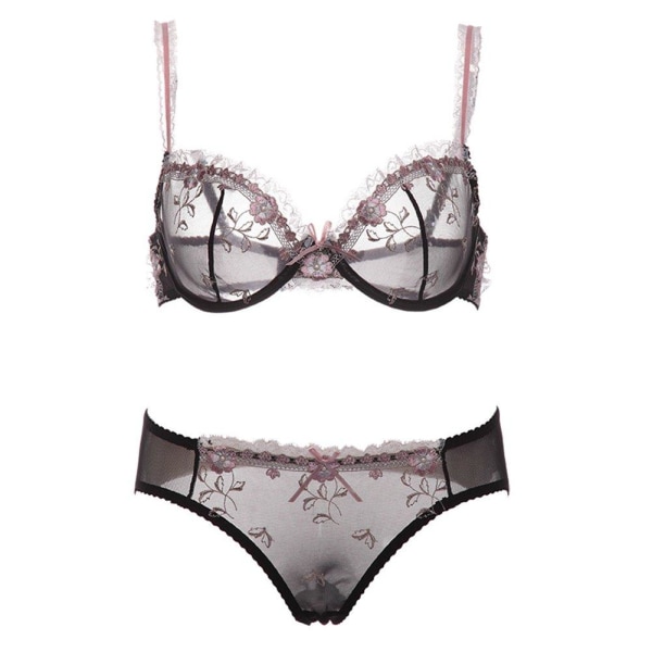 Varsbaby Sexig Broderad BH Set för Kvinnor Black 32A