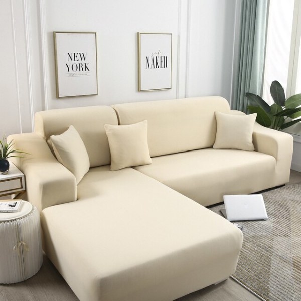 Enfärgade hörnsofföverdrag för vardagsrum, elastiska Spandex sofföverdrag, stretchiga överdrag, L-formad soffa, behöver köpa 2 st sofföverdrag Black 1pc 2-Seat 145-185cm