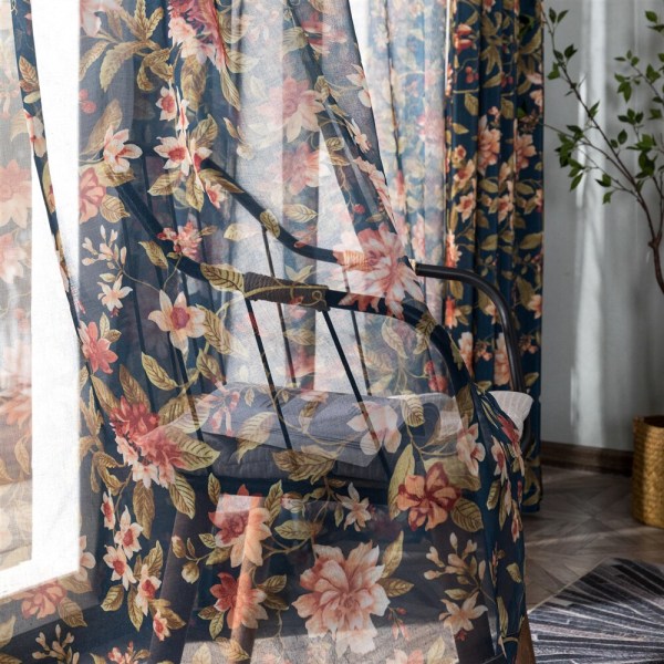 Amerikanska rustika gardiner halvskugga för sovrum studie vardagsrum blomma växt fönster gardin grov bomull Curtain W130xL240cm 1pc