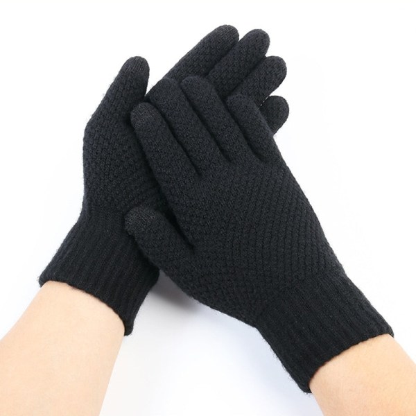 Pekskärm Tjockstickade Vinterhandskar Herr Imitation Kashmir Två Lager Vardagliga Vuxenhandskar Herrvante Tjockare Ull Kashmir Höst Green One Size