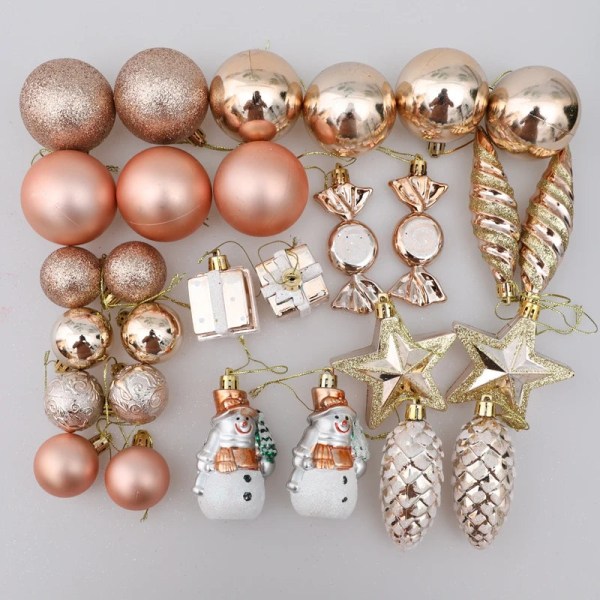 Julgranskulor Röd godisrör Hängande prydnad Stora hängen Set Juldekorationer för hemmet 2024 Natal Navidad nyår Rose Gold-29pcs