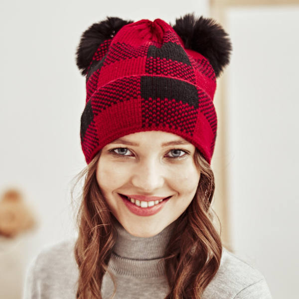 Nya produkter i lager Höst och Vinter Pälsboll Förälder-Barn Stickad Mössa Fabriks Grossist Rutig Mamma Baby Jul Varm Mössa Children (0-3 years old) Average size