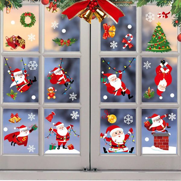 Jul Glasdekaler Heminredning Ornament Jul Snöflinga Jultomte Dörr Butiksfönster Dekal Nyår Juldekoration 3