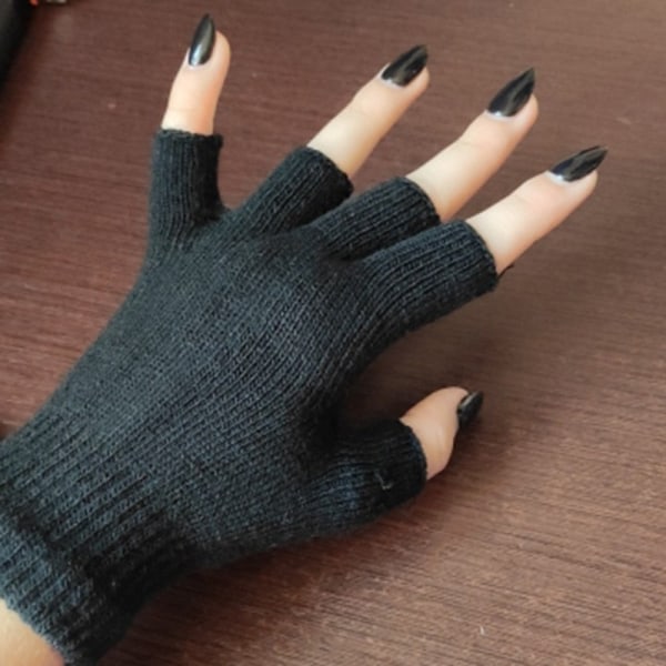 1 par Unisex Svarta Halvfinger Fingerlösa Handskar för Kvinnor och Män Ullstickade Handleds Bomullshandskar Varma Vinterarbetshandskar Black One Size