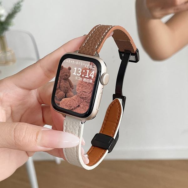 Klockarmband för Apple Watch iWatch för 1/2/3 generationen 38mm klockarmband med lädermönster magnetiskt spänne - brunt och mjölkvitt