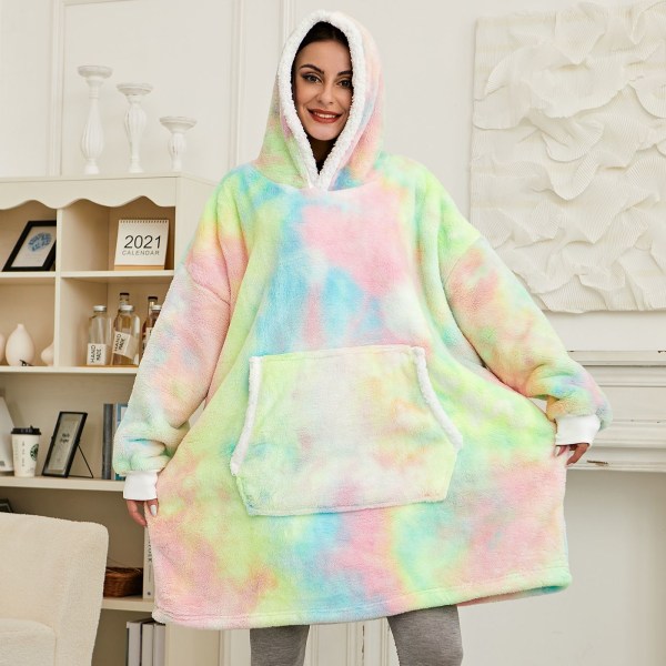 Vinter Oversized Hettegenser Teppe Med Ermer Fleece Genser Rutete Hette Dame Lomme Hettegenser Oversize Mykt Teppe Red Deer One Size