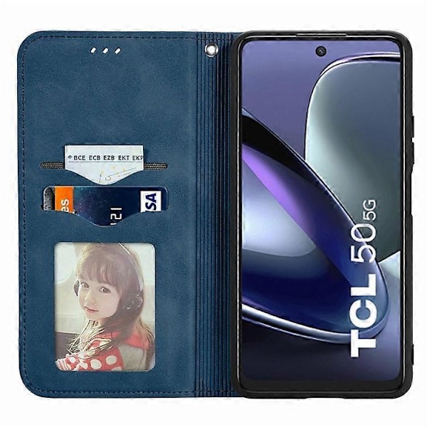 Kompatibelt Skal för TCL 50 5G, Läder med Kortfack, Magnetisk Stängning DarkBlue