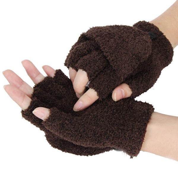 Vinter Varma Tjocka Ullhandskar Stickade Flip Fingerlösa Flexibla Exponerade Finger Tjocka Handskar Vantar Män Kvinnor Handske Gray