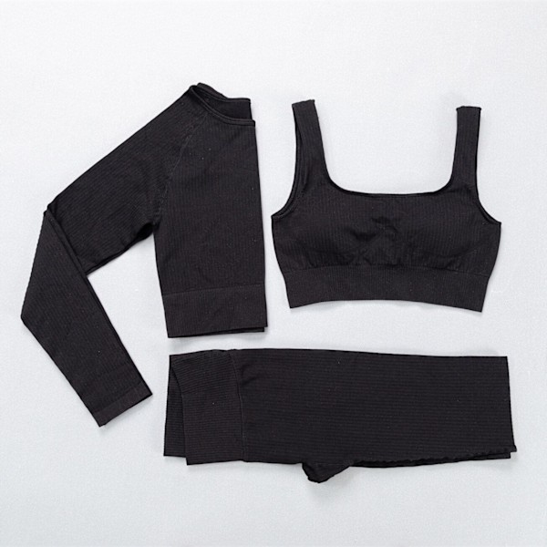 Yoga Set Träningskläder Yoga Leggings och BH för Kvinnor 3 pcs sets black M