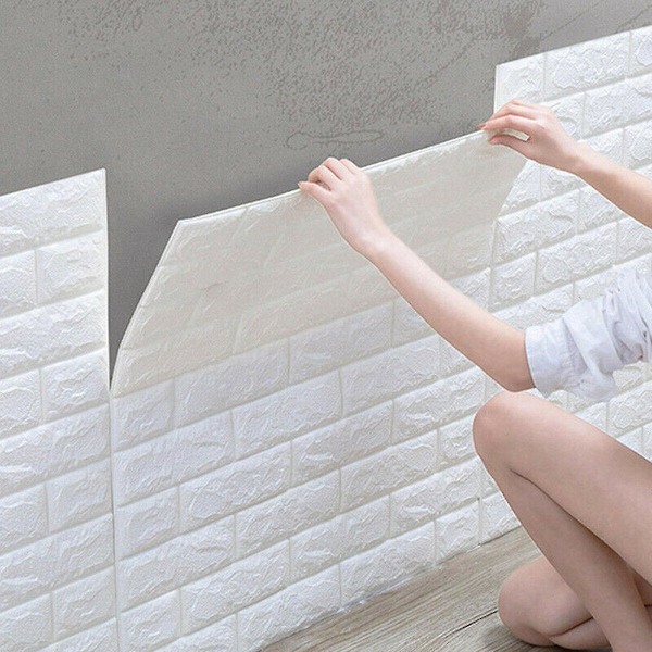 5 stk. 3D Blød Flise Murstensvæg Klistermærke Selvklæbende Vandtæt Skumpanel 38*35cm Sølvgrå Silver Gray