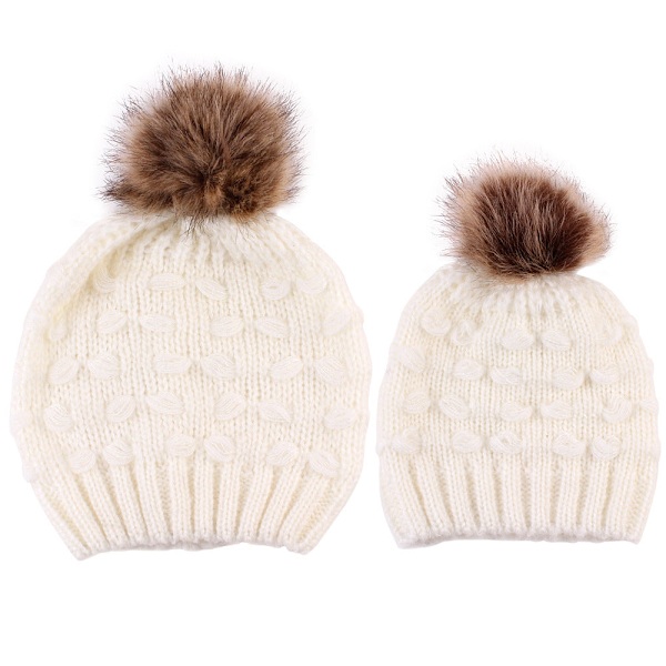 Förälder-Barn Stickad Mössa Tillverkare Fjäril Pälsboll Varm Mössa Khaki Average size