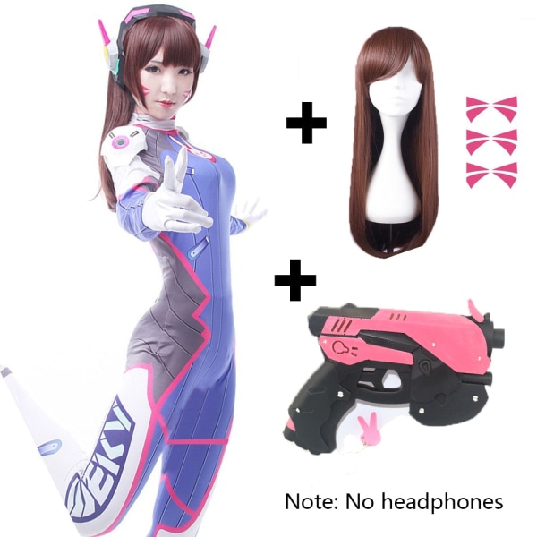 Dva Cosplay Kostume Spil Kvinde Voksen Barn Lycra 3D Print Spandex Halloween Fest Zentai Paryk Sæt Pistol D.Va cos Clothing.pistol.wig XL