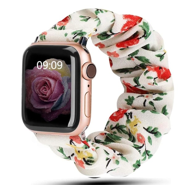 Scrunchie Strap för Apple Watch Band 44mm 40mm iWatch 42/38mm Elastisk Nylon Solo Loop smart armband applewatch serie 5 43 SE 6 White red flower 38mm or 40mm