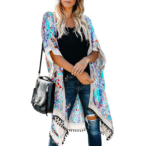 Badedragt Hawaii Seaside Holiday Cardigan Kortærmet Solbeskyttende Tøj Trykt Strand Cover-up Mellemlangt Badetøj LC85278-204 Average size