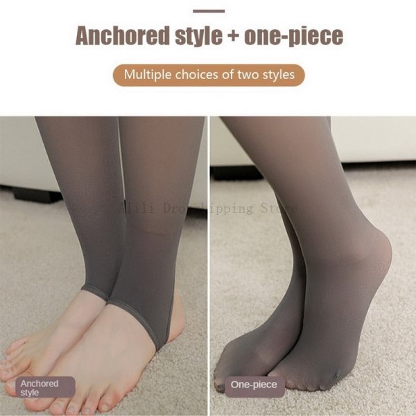 Fodrade Tights Hudfärg Effekt Dam Vinter Genomskinliga Strumpbyxor Termiska Fleece Tights för Dam Plysch Strumpor Byxor Varma Leggings fake gray step foot 300g Thicken(Winter)