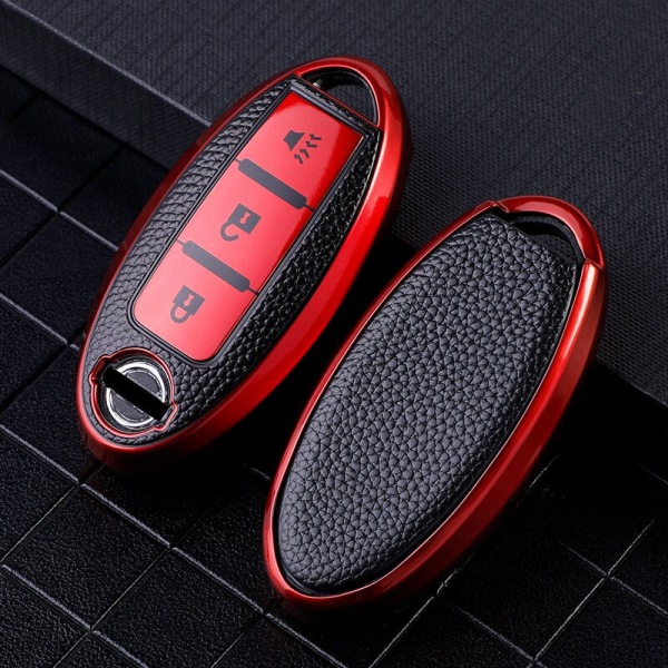 Læder TPU Bil Nøgle Etui Cover til Nissan Leaf Micra Qashqai J11 J10 X Trail T32 Versa Note Patrol Nøgle Fjernbetjening Cover Tilbehør 3 - 2 Red