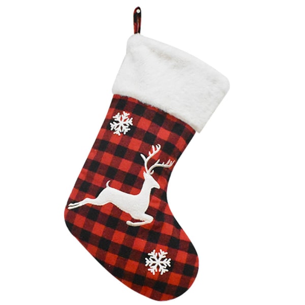Juldekorationsmaterial Svart och Röd Rutig Julstrumpa Barnens Presentpåse Godispåse Balettstrumpor Snowman