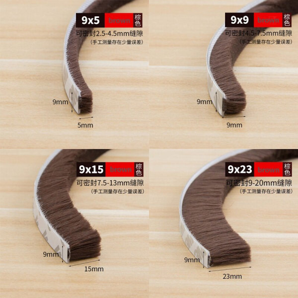 3/5 meter självhäftande tätningslist för dörrar och fönster, toalettfönsterglas, badrum, hem, varm vind, dörrisoleringspad Gray 9mmX5mmX3M