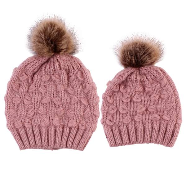 Förälder-Barn Stickad Mössa Tillverkare Fjäril Pälsboll Varm Mössa Gray Average size