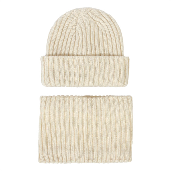 Strikket Lue Barnes 2023 Høst og Vinter Nytt Lueskjerfsett Stripet Strikket Ullue Light gray M size