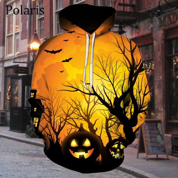 Halloween Hoodie Långärmad Fleece Sweatshirt Pumpa Lykta Skräck Fladdermus Kvinnor Män Barn Presenter Halloween-3 S