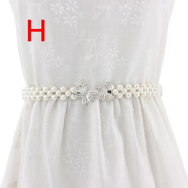 Kjede belte kjole dame elegant perle elastisk midjebelte hvitt belte stretch Like the picture F