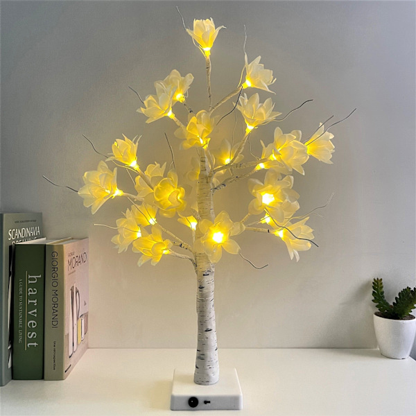 LED Kunstigt Træ Lys Farvede Lys Julefestival Værelse Sengelampe Dekorativ Bordlampe Sølv Birk Lille Natlampe Maple leaf tree lamp USB battery box dual-purpose