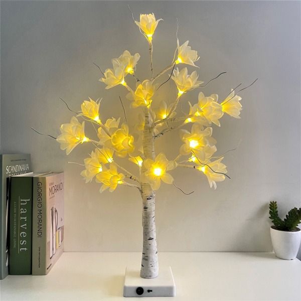 LED Kunstigt Træ Lys Farvede Lys Julefestival Værelse Sengelampe Dekorativ Bordlampe Sølv Birk Lille Natlampe Red Camellia USB battery box dual-purpose