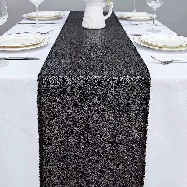 2 stk. paljettbordflagg bryllupsseremoni oppsett duk bordløper juledekorasjon polyester firkantet glitterpaljett Rose Red 30*140cm/80g