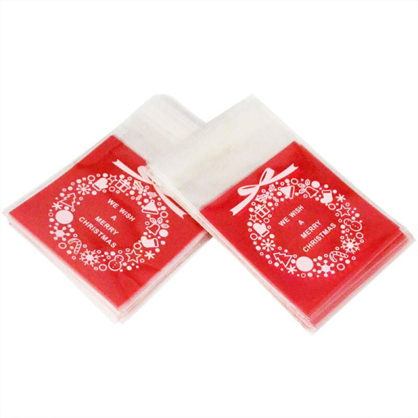 50/100 st Kakpresentpåsar Jul Tomte Snögubbe Snacks Kaka Plastförpackningspåsar Fest Bröllop Godispåse Barn Favorit Merry Christmas2 50pcs
