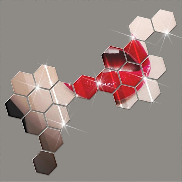 12 st Hexagon 3D Konst Spegel Väggdekaler Hem DIY Dekoration Vardagsrum Dekal Silver L Silver L