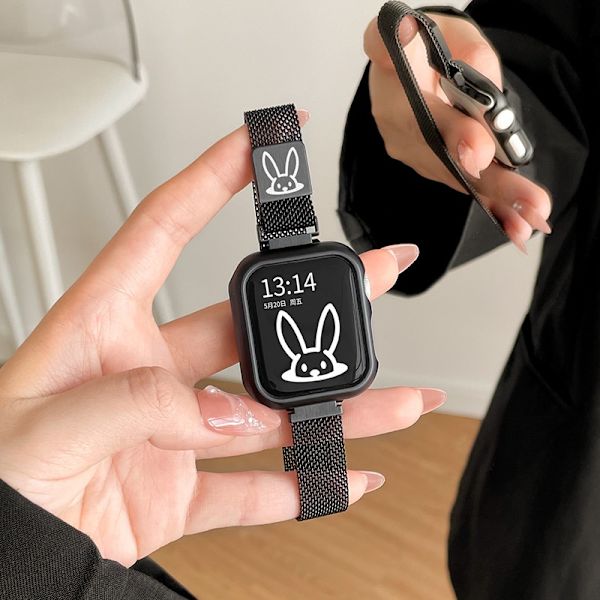 Urrem til Apple Watch iWatch til 1/2/3 42mm Sorte Kaninører Enkeltrem