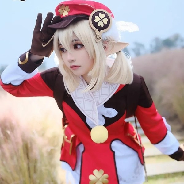 Genshin Impact Cosplay Klee Cosplay Kostym Ryggsäck Peruker Skor Loli Party Outfit Uniform Jul Halloween Kostym Karneval 2 L