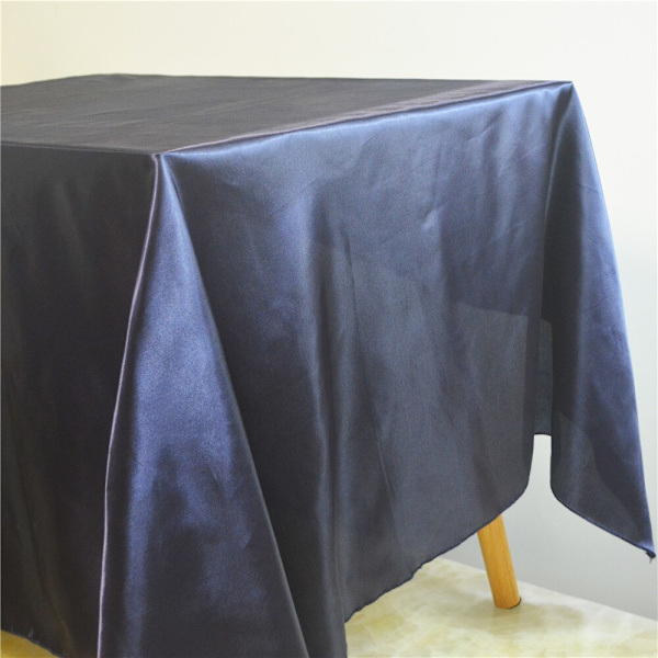 Rektangulær satengduk Overlegg Bryllupsbankett Tapete Hjem Spisebord Dekke Jul Halloween Bursdag Duk Navy Blue 145X250CM