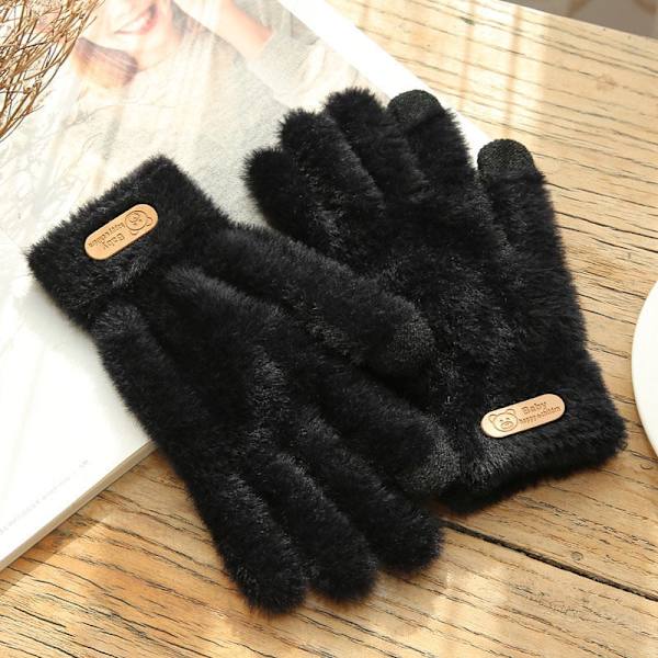 Stickade handskar Vinter Varma Tjocka Pekskärmshandskar Päls Handskar Enfärgade Vantar för Mobiltelefon Surfplatta Dam Cashmere Ullhandske Beige one size