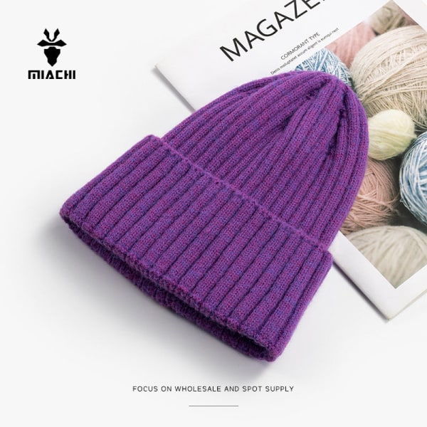 Efterår og Vinter Strikket Hue Dame Mode Bomuld Kashmir Koreansk Varm Uldhue Ensfarvet Kant Herre Pullover 20B119 beige Average size