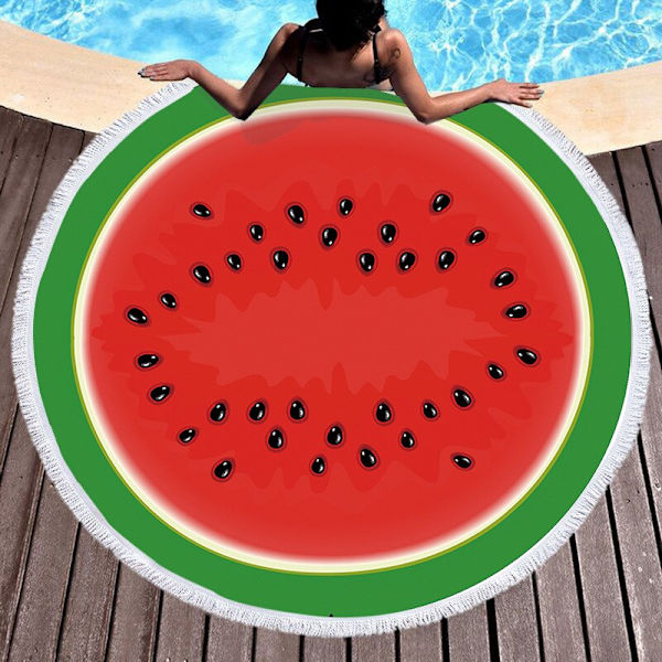 Frukt Sommar Vattenmelon Apelsin Kiwi Strandhandduk Rund Havsfilt Kawaii Yogamatta Picknickmatta Absorberande Manteau Kappa 3