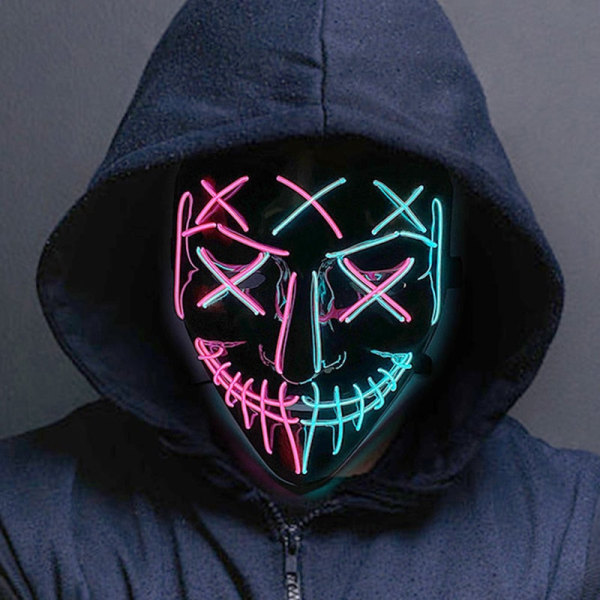 Halloween Neon LED Purge Maske Maskerade Festmasker Lysende I Mørket Sjove Masker Cosplay Kostume Tilbehør 01 Red