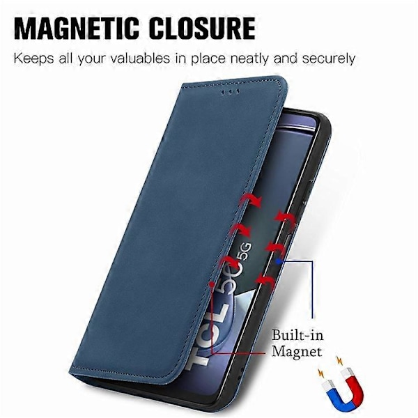 Kompatibelt Skal för TCL 50 5G, Läder med Kortfack, Magnetisk Stängning DarkBlue