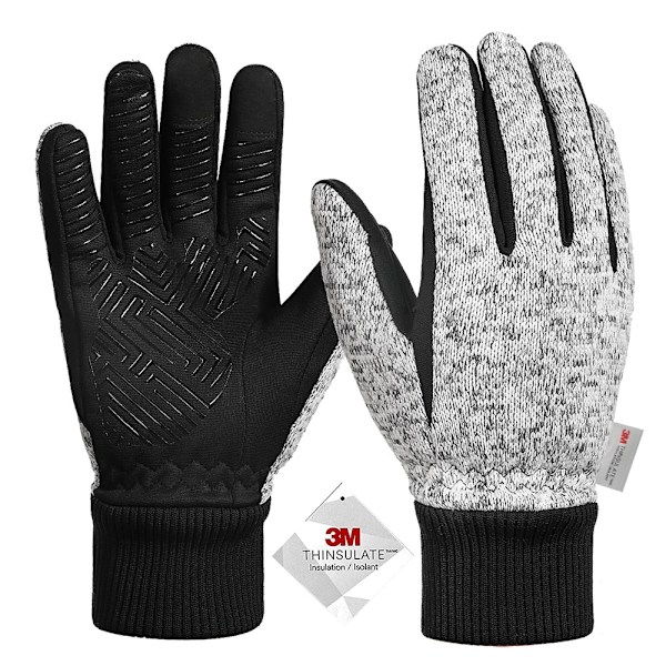 Vinterhandskar -10℉ 3M Thinsulate Termiska Handskar Varma Handskar för Kallt Väder Löparhandskar Pekskärmshandskar Cykelhandskar för Män Kvinnor Light-gray XL