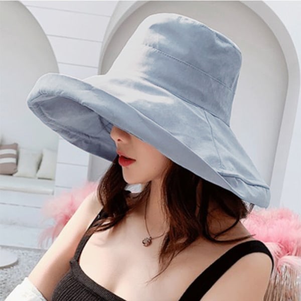 K34 Damhatt Bucket hat Mode Panama Anti-UV Sommarhatt Stor brättad hatt Dubbelsidig fiskarehatt Solskydd Solskydd K34-Gray 56-58CM