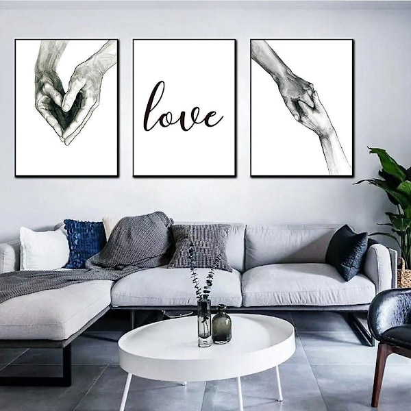 Wekity Hånd i Hånd og Kærlighed Vægkunst Lærredsprint Plakat, Simpel Mode Sort og Hvid Skitsekunst Stregtegning Indretning til Hjemmet Stue Soveværelse Af