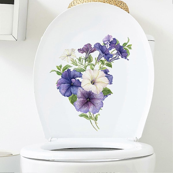 Petunia Kukka WC-tarra Irrotettava Itsekiinnittyvä Vedenpitävä PVC Olohuone Kylpyhuone Seinätaide Kukka WC-istuimen Koriste Tarra