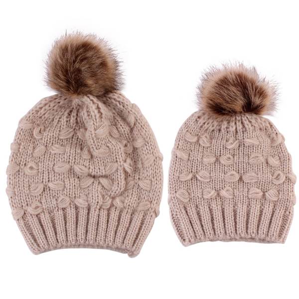 Förälder-Barn Stickad Mössa Tillverkare Fjäril Pälsboll Varm Mössa Gray Average size