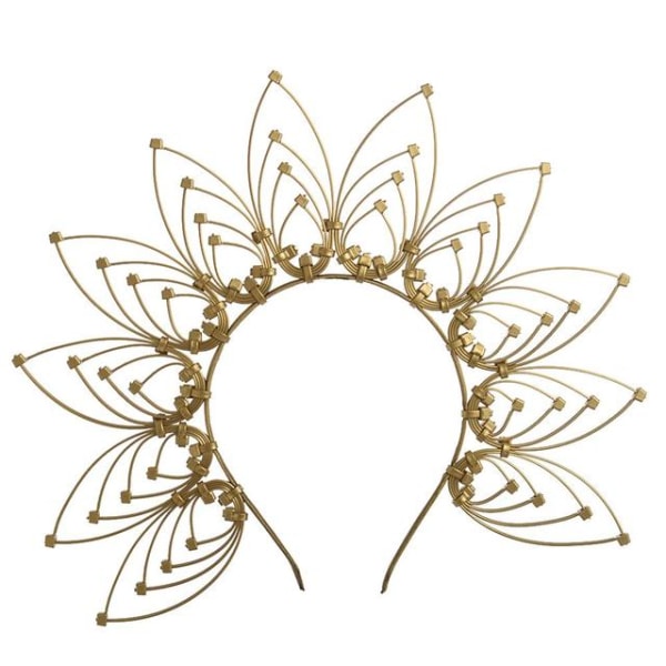 Guld Spike Halo Crown Headpiece Fairy Lolita Kvinnor Sunburst Elf Bröllop Bröllopsbrudar PLAST blixtlås Wrap Hårband Huvudbonad B Black