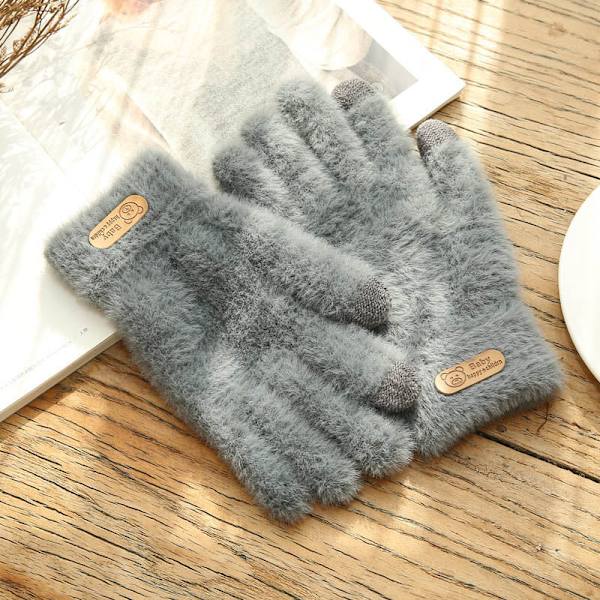 Stickade handskar Vinter Varma Tjocka Pekskärmshandskar Päls Handskar Enfärgade Vantar för Mobiltelefon Surfplatta Dam Cashmere Ullhandske Beige one size