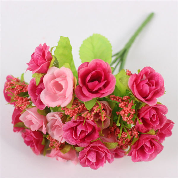 Höst 15 Huvuden/Bukett Små Knopprosor Högblad Siden Konstgjord Blomma DIY Bröllop Hem Juldekor Blomstergåvor Fotorekvisita C ROSE RED